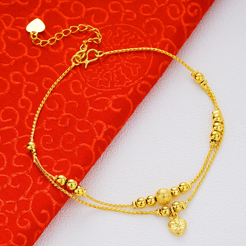 Picture of Vietnam Sand Gold Fashion Anklet Brass Plated 24k Gold Bell Double-Layer Turn & Bead Foot Ornaments Women's Foreign Trade Euro Gold