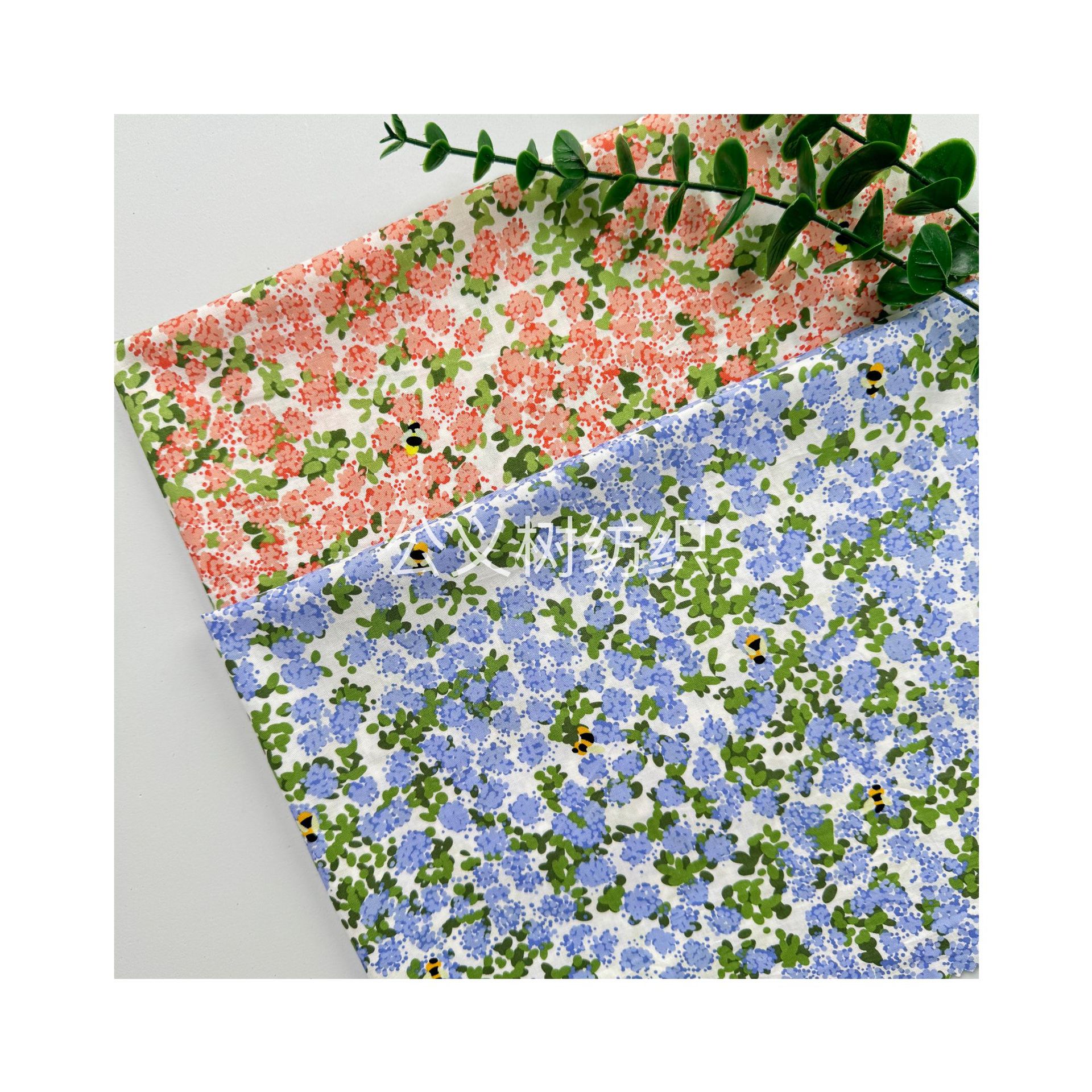 Picture of Flowers and bees cotton 60 imitation tencel reactive printing and dyeing fabric high-grade printed fabric dress women's clothing fabric
