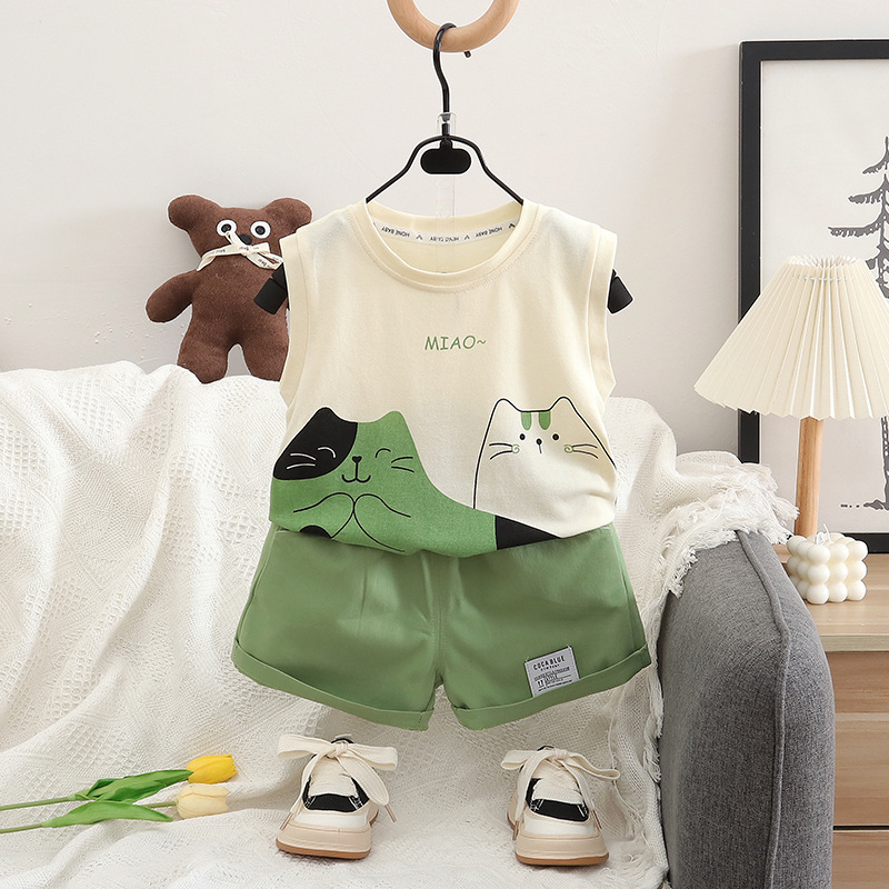 Custom Boys and Girls Summer Clothes Sleeveless suit 2024 New Children's Fashionable Two-piece Baby Casual Fashion Clothes
