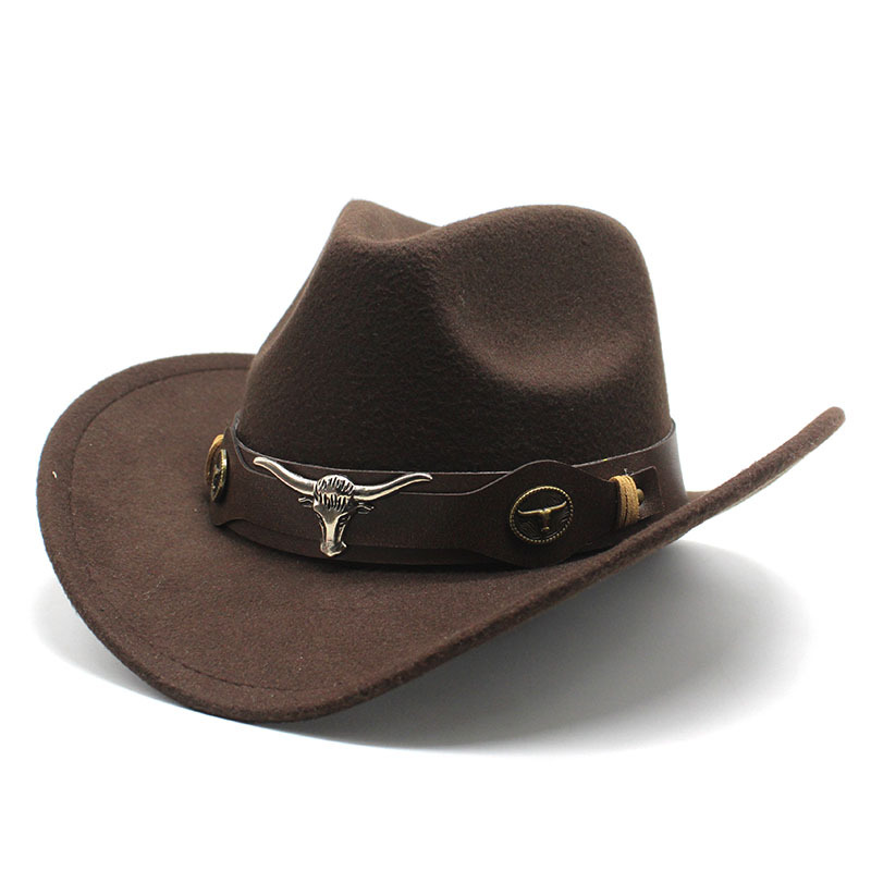 Amazon's Best-Selling Hat Ethnic Style Cow Logo Western Cowboy Hat Rolled Brim Retro Riding Hat Woolen Felt Hat