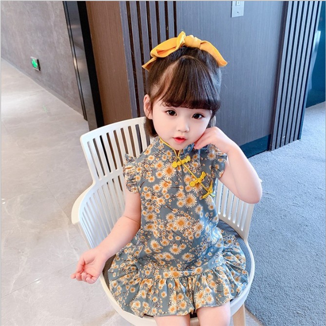Picture of Girls Cheongsam Summer Little Girl Cheongsam Dress Chinese Style Retro dress Baby Girl Princess Dress 6112