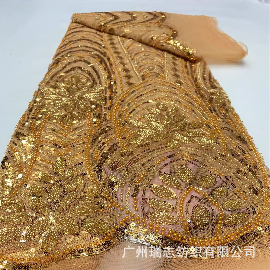 African beaded fabric African two-tone bead tube embroidery evening dress beads sequins wedding dress fabric