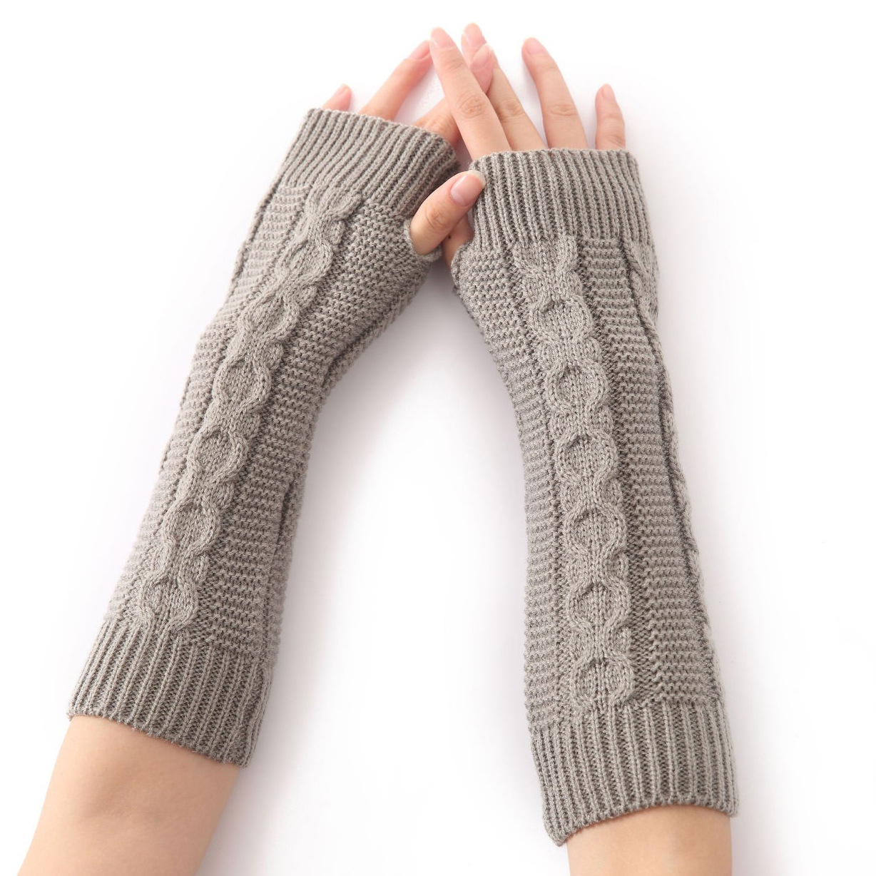 G-13 Thick Hemp Pattern Fingerless Gloves Autumn and Winter Half-Finger Woolen Wrist Sleeves for Men and Women Knitted Warm Arm Sleeves