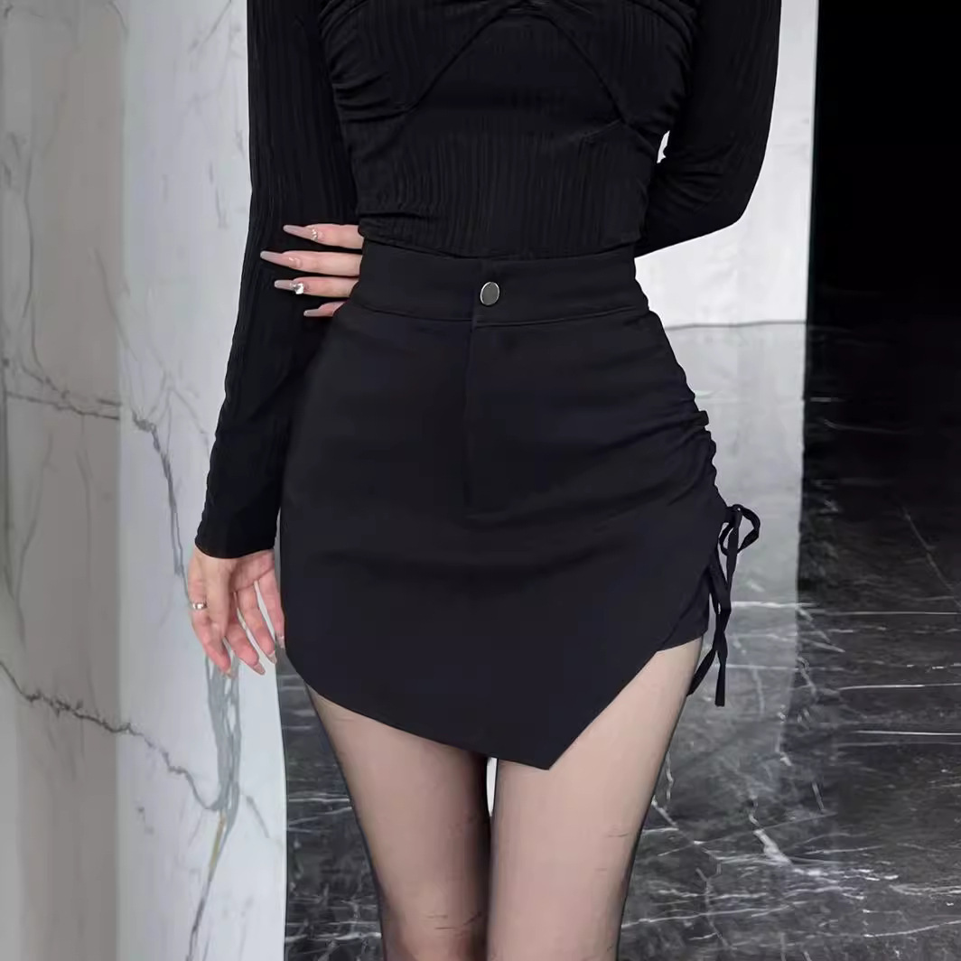 Stretch Shorts Women's Hot Girl 2024 Irregular Autumn and Winter High Waist Slim New Arrival Skirt Drawstring Skirt Hip