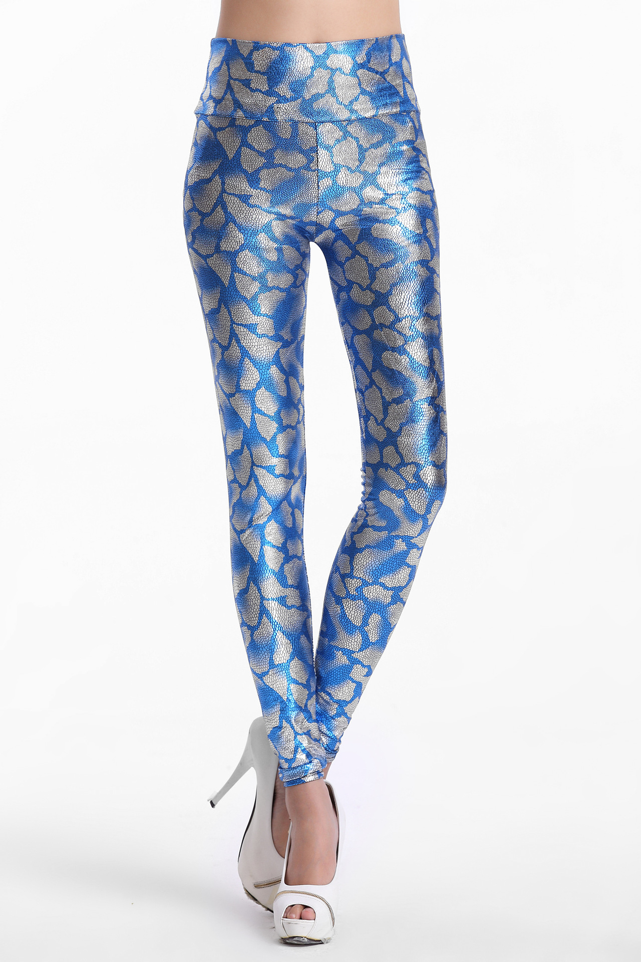 Picture of Yiwu Wholesale Spring and Summer Faux Leather Printed Pattern High-Waisted Slim-Fit Cropped Leggings, Hip-Lifting, Suitable for Outerwear