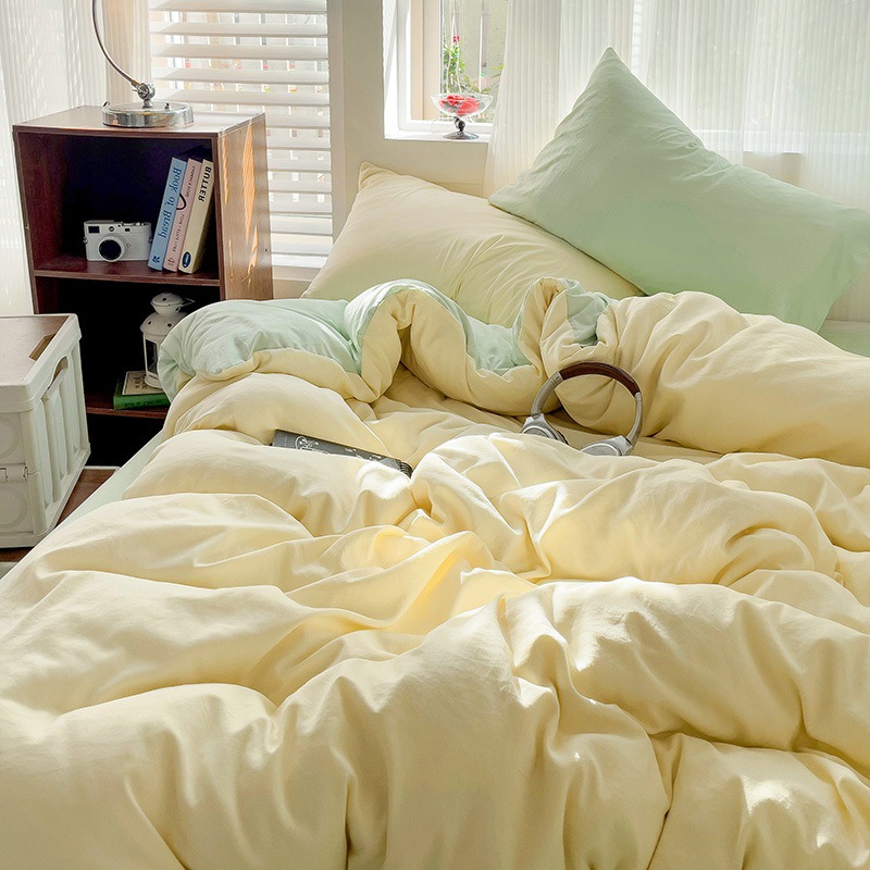 Class A Maternal and Infant Solid Color Double Spelling Super Soft Washed Cotton Four-piece Set Cloud Cotton Dormitory Three-piece Set Quilt Cover Sheet
