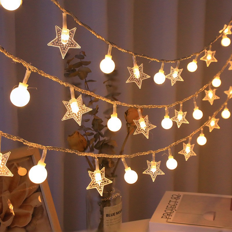 Solar string lights outdoor camping tent atmosphere decoration ball star light strip courtyard garden lights night light