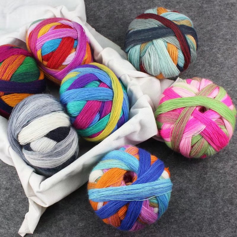 Long Dyed Gradient Magic Ball Rainbow Wool Yarn Hand-woven Shawl Scarf Wool Lace Yarn