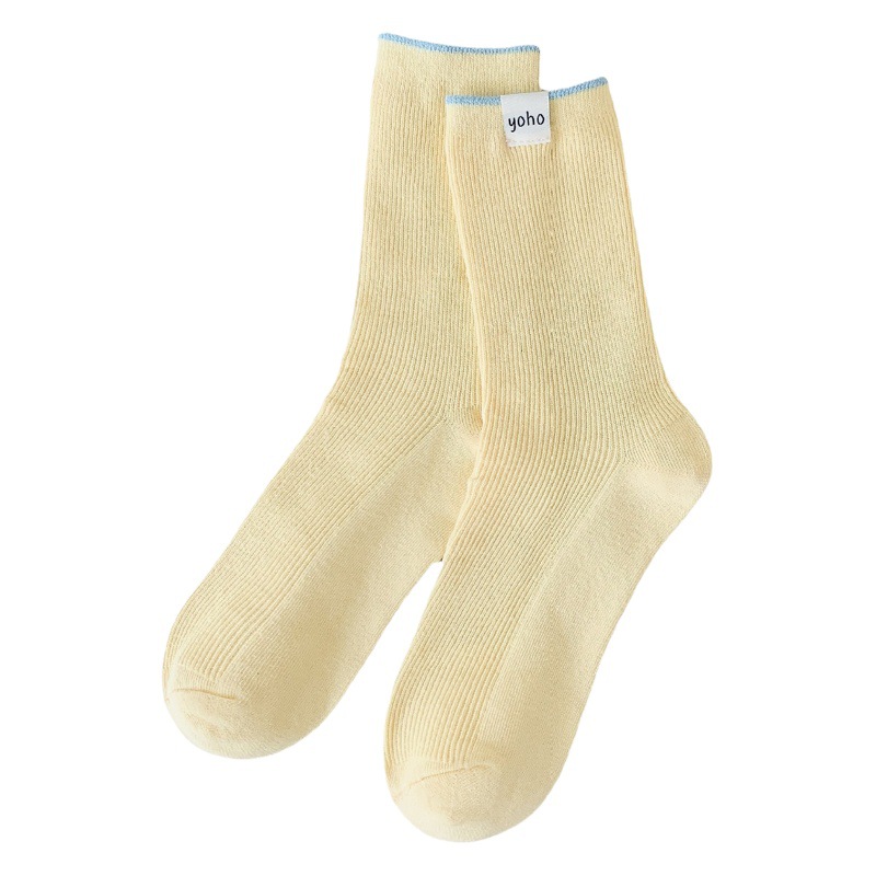The Breath of Summer ~ Japanese-Style Label Stacked Socks for Women, Spring and Summer Pure Cotton, Ins-Style Color-Blocking, Double-Needle Fresh Style