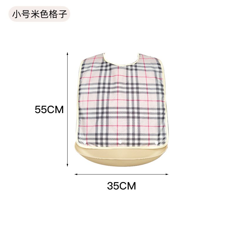 Picture of Elderly Bib Adult Smock Waterproof and Dirt-Resistant Large Size Dining Bib Apron Plaid Style