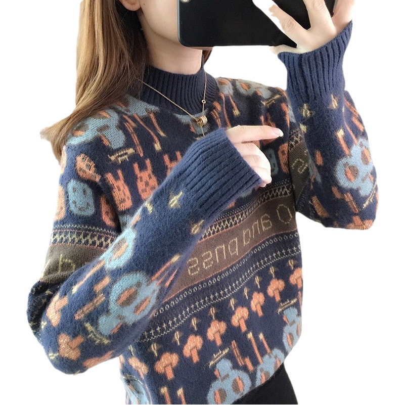 Women's sweater autumn and winter 2024 new women's clothing popular fashionable half turtleneck lazy style bottoming shirt trendy