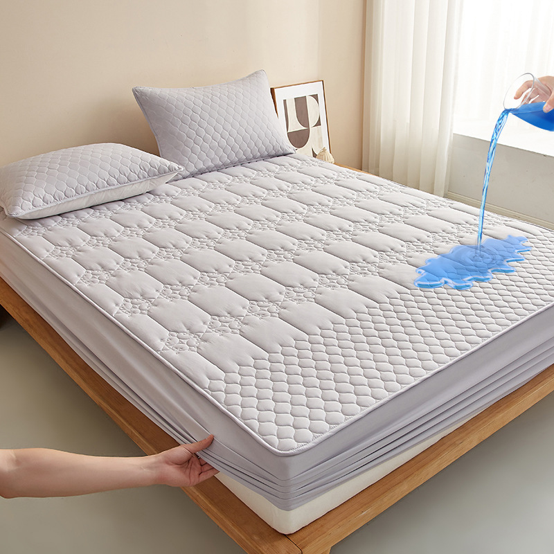 Picture of Class A water-washed cotton-padded waterproof bed hat Simmons mattress anti-slip urine-proof protective cover dust-proof bedspread three-piece set