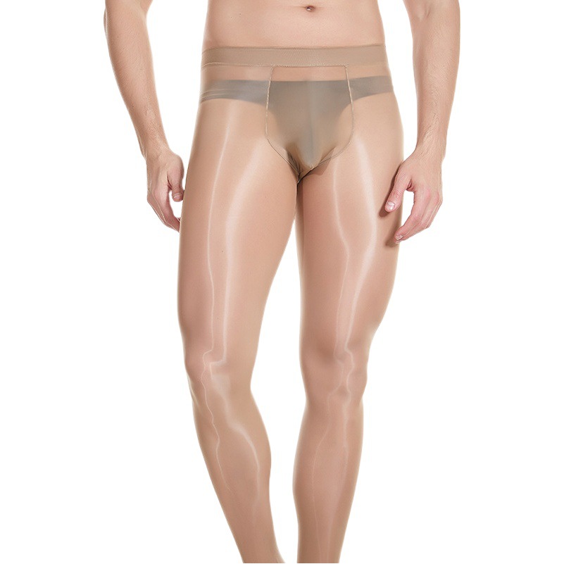 Qinghe 100kg Large Size Oily Pantyhose Sexy Men's Stockings Enlarged U-Shaped Pouch Oily Sexy Transparent Thin