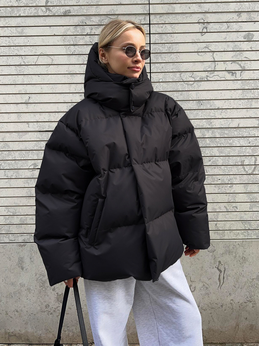 Picture of Cross-Border Cotton Outwear for Women 2025 Winter European and American New Cotton Jacket Loose Cotton Outwear Pure Color Hooded Cotton Outwear