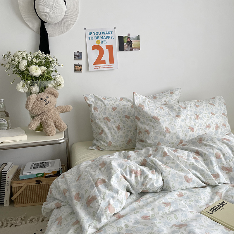 Picture of Small fresh pastoral style cotton bed four-piece set cotton bed sheet quilt cover quilt cover bed hat dormitory three-piece set