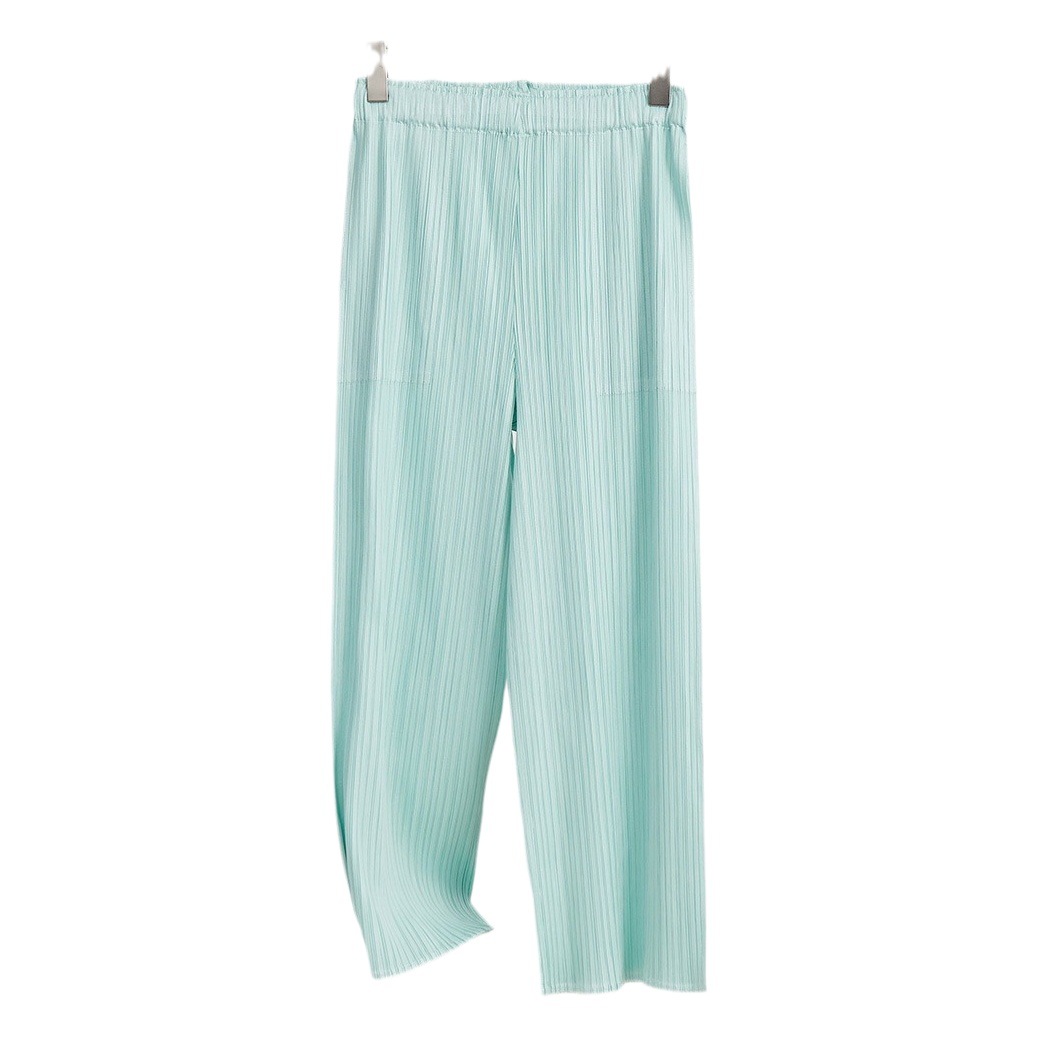 Miyake Wide-leg Pants Women's High-waist Pendant Pleated Pants Women's Loosening Waist Cropped Pants Black All-match Casual Pants