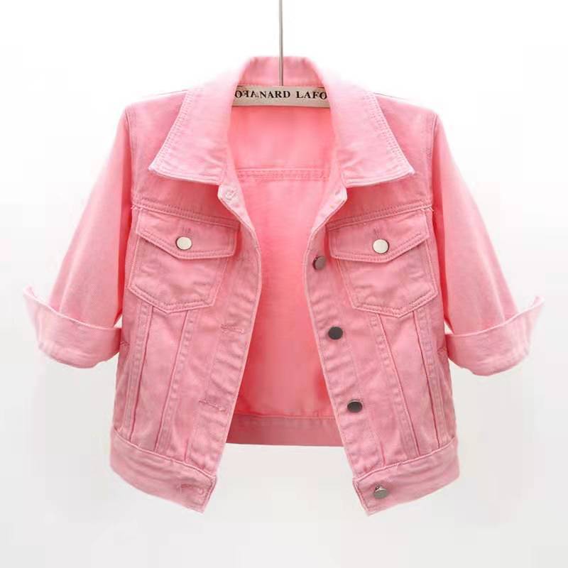Picture of Spring and Summer Korean Style Slim-fit Colorful Mid-sleeve Denim Jacket Women's Short Seven-sleeve Jacket Waistle Small Shawl Top