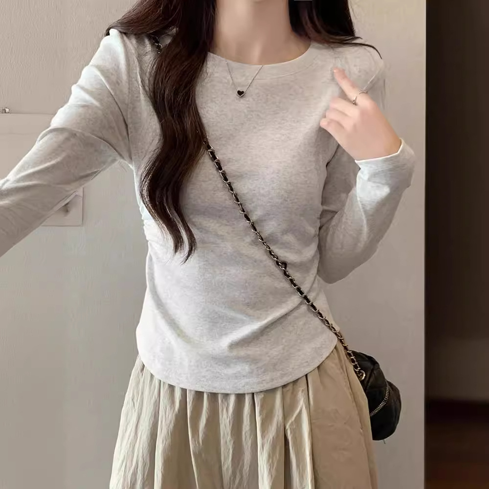 American Long-Sleeved Bottoming Shirt for Women in Autumn and Winter 2025 New Curved Hem Asymmetrical T-Shirt with Inner Top