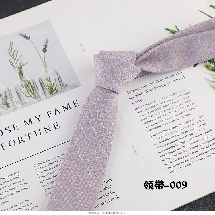 Picture of Factory wholesale Korean version of narrow cotton and linen tie men's leisure professional business work college style dark twill trendy