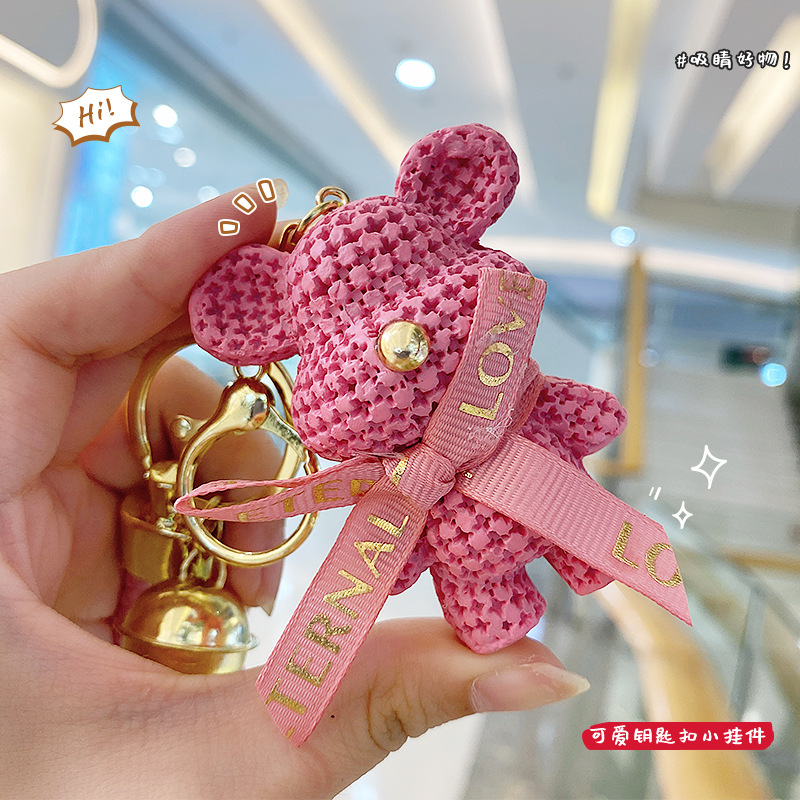 Picture of Cute Cartoon Wool Bear Keychain Women's Exquisite Couple Car Hanging Ornaments Ins Schoolbag Pendant Doll Doll