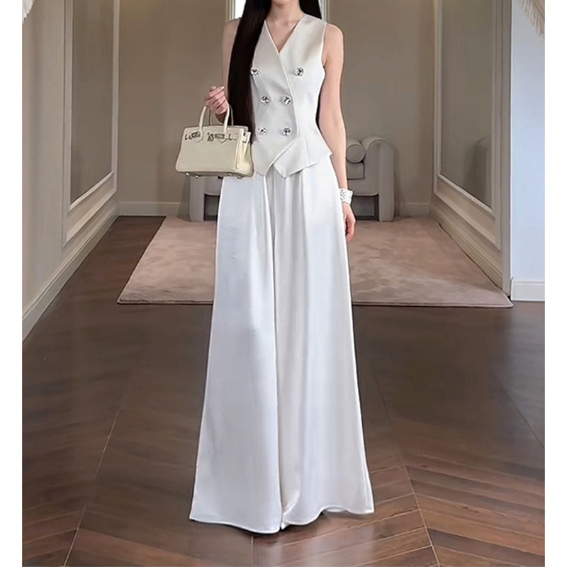 High-grade waist waistcoat women's 2025 summer fashion all-match new vertical straight leg wide-leg trousers
