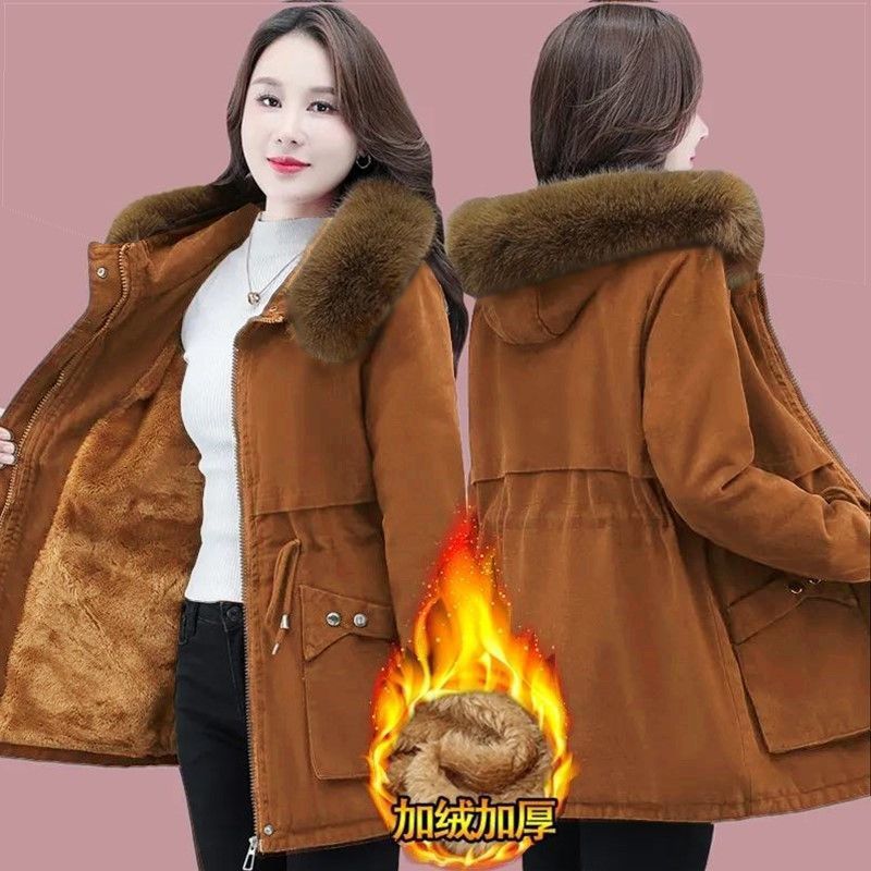 Picture of Parka mid-length cotton-padded coat winter new women's loose fleece-lined cotton-padded coat lambswool down jacket thickened coat