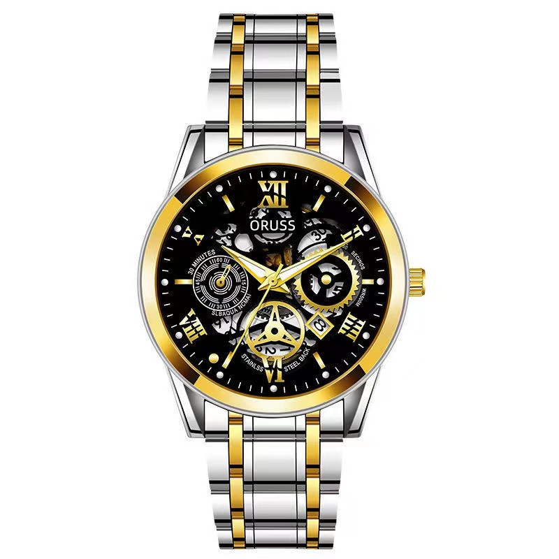 Picture of Official Movement Watch Swiss Brand Men's Watch Waterproof Men's Watch Luminous Watch Hollow-out Diamond Set Watch Calendar Fashion Watch
