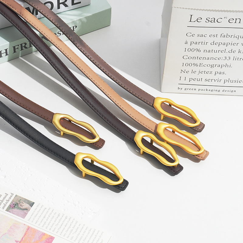 Women's Leather Belt Decorative Cowhide Style Fashion Simple Slim Waist Genuine Leather Versatile Jeans High-End