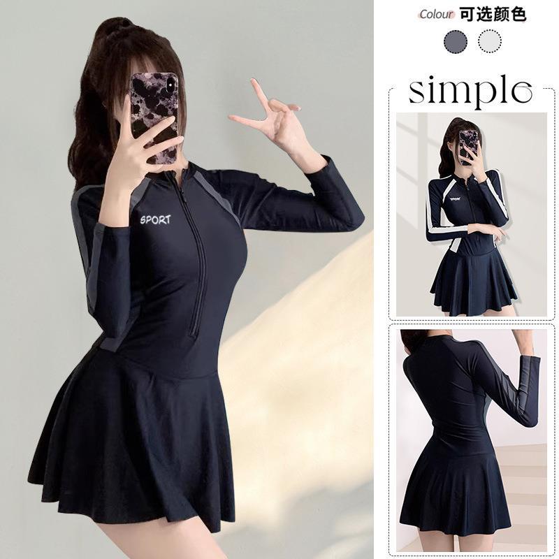 Sports High-End New Conservative Belly-Covering Style Long-Sleeved One-Piece Swimsuit-Like Swimsuit Women's Ins Swimsuit 2024 Slimming Look