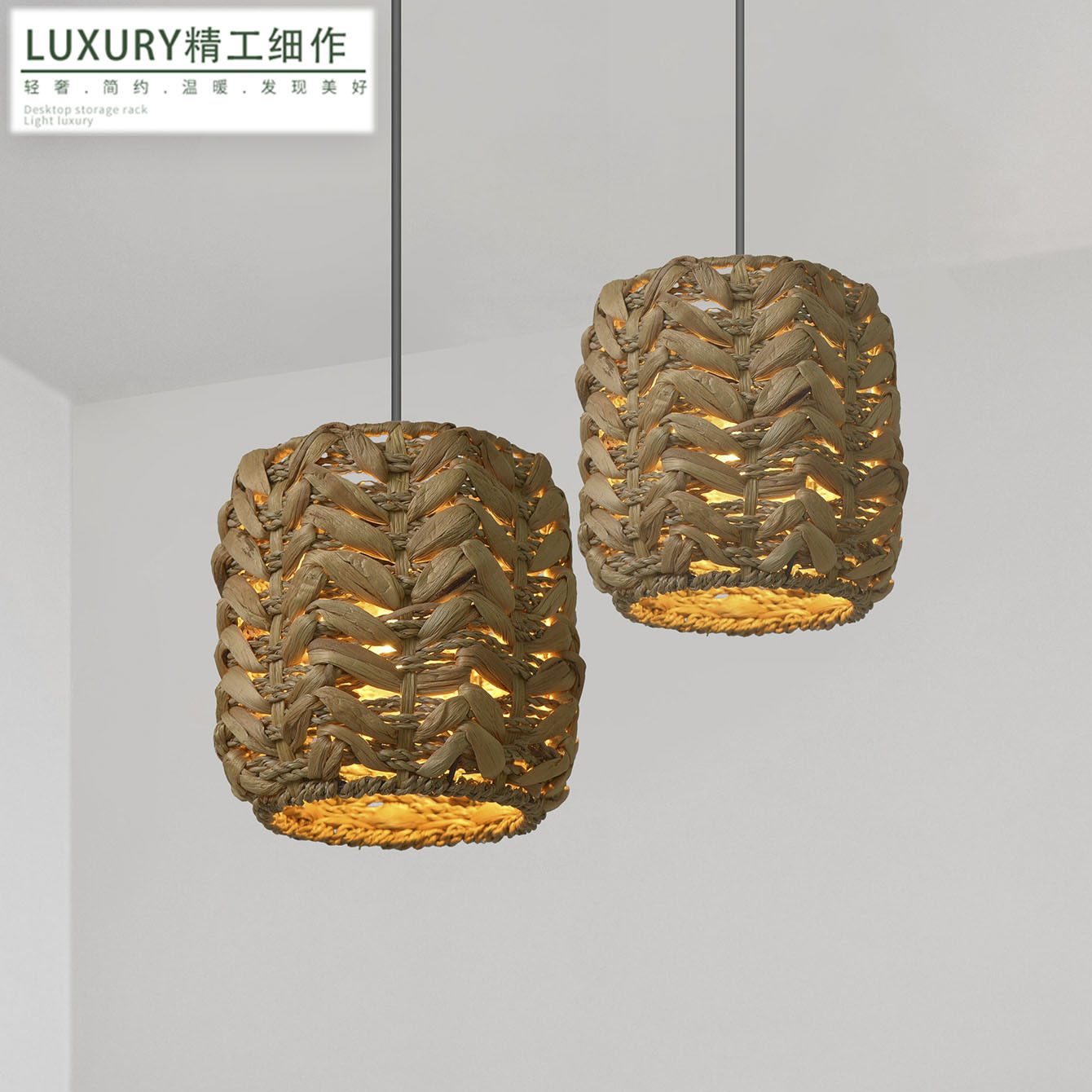 Hand-woven Hu Lu grass pastoral style straw chandelier lamp shade lighting lamps and lanterns B & B hotel restaurant creative lighting