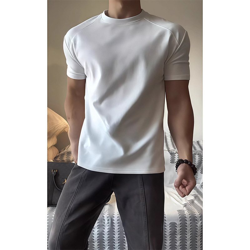American Shoulder Wide Cuff T-shirt Men's Shoulder Pad Small Nair Short Sleeve Grey Heavy Base Fitness Three and Half Sleeves