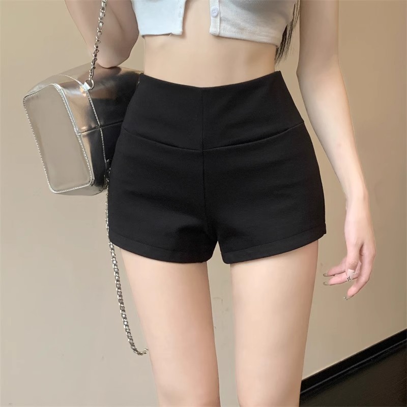 Black Casual Pants for Sexys in Summer, Slim Fit, Stretchy A-Line Hot Pants, High-Waisted, Slimming Look, Outer Wear, Inner Straight Shorts