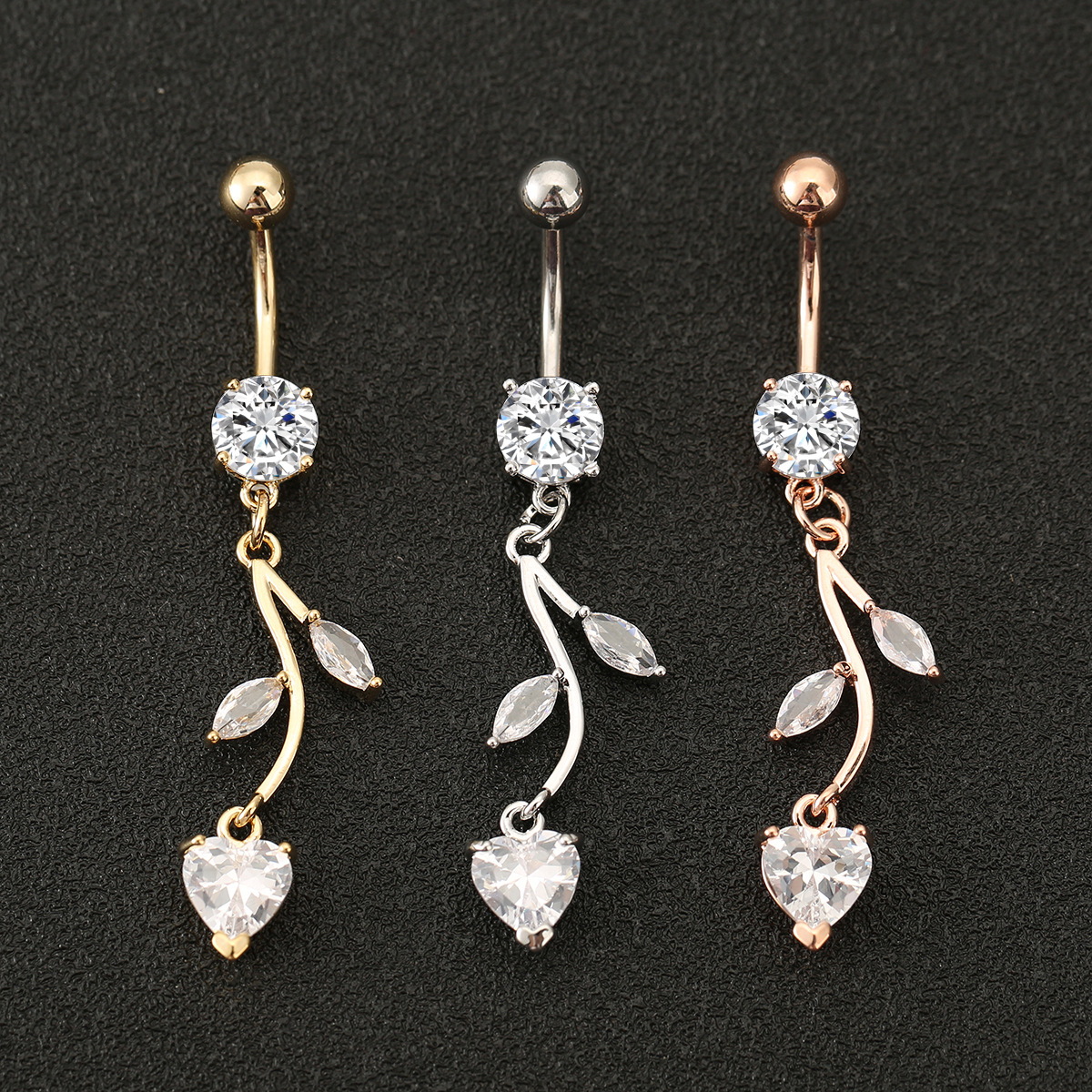 European and American belly ring navel ring diamond zircon heart-shaped apple navel buckle human body piercing jewelry navel nail