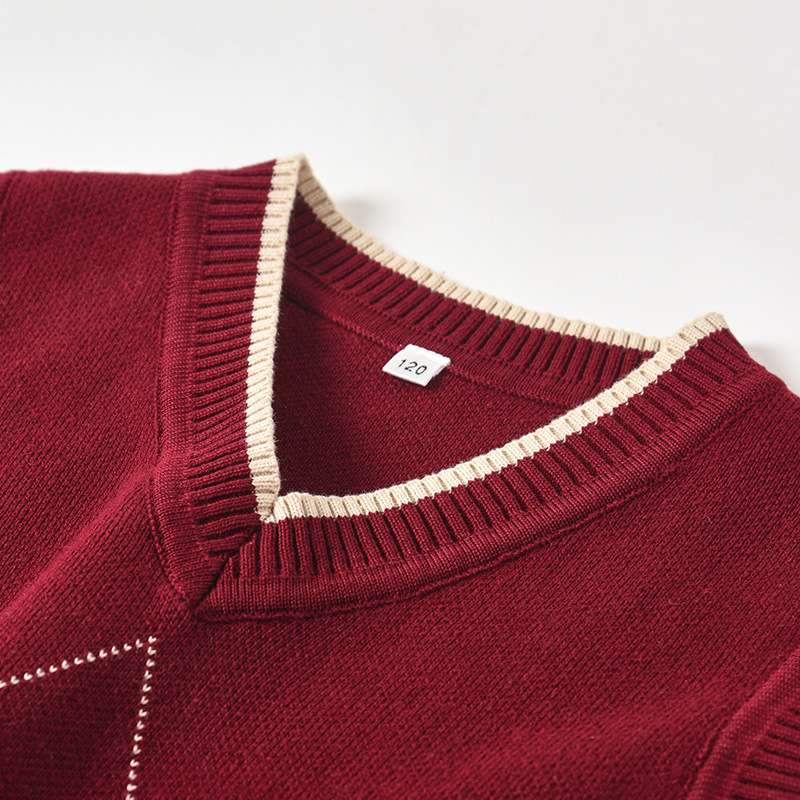 Picture of Children's knitted waistcoat vest for boys and girls wool v-neck sweater pullover cotton student school uniform a generation of hair