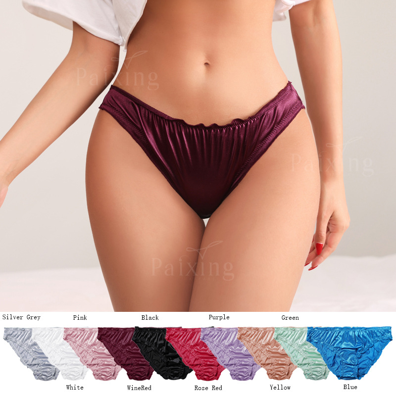 European and American large size satin smooth quick-drying briefs sexy T-shaped mid-waist cotton crotch breathable women's thong