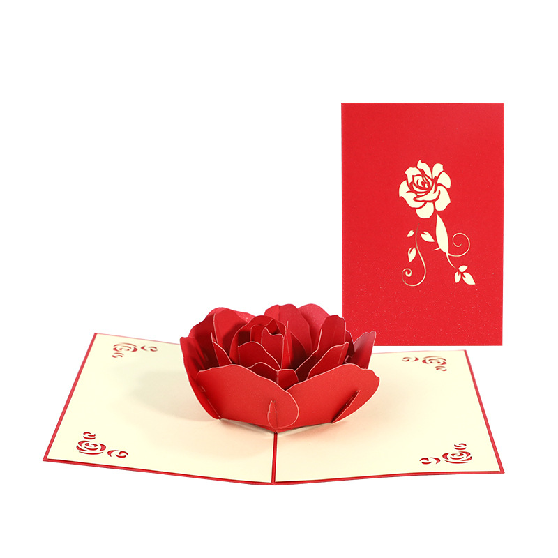 Picture of Valentine's Day 3d Greeting Card Ritual Way Big Rose Small Card Wedding Creative Handmade Paper Carving Message Greeting Card