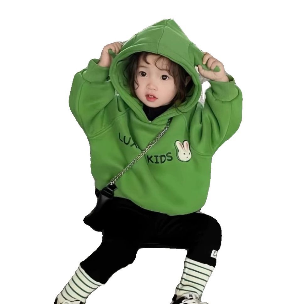 Picture of Baby girl's autumn and winter 2023 fleece-lined sweater girls' Korean style western style warm hooded top children's sweater