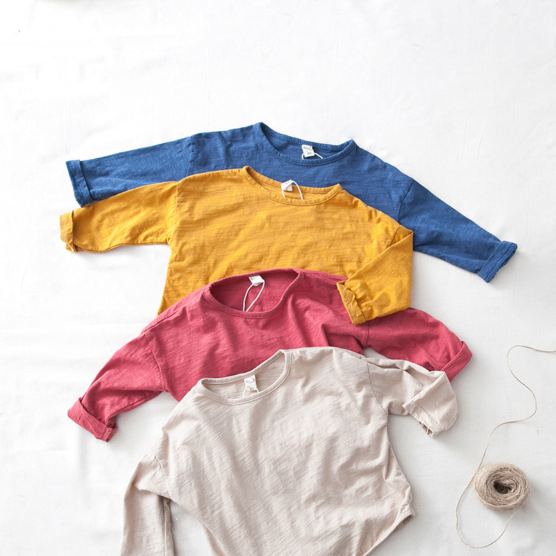 Spring Children's Base Layer Solid Color Girls' Tops Long-Sleeve A-Class Round-Neck Boys' T-Shirts Cotton Toddler Pure Cotton Long-Sleeve