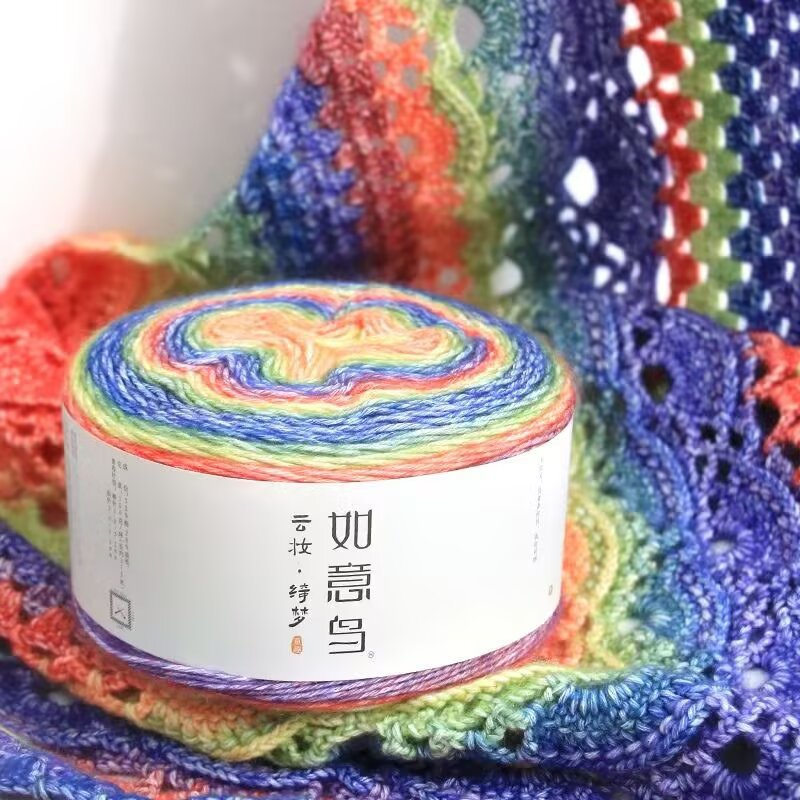 Cross-border wholesale Ruyi Bird Qimeng Long Section Dyeing 150g Group Hand Woven Hook Hats Scarves Shawls Wool Spray Yarn