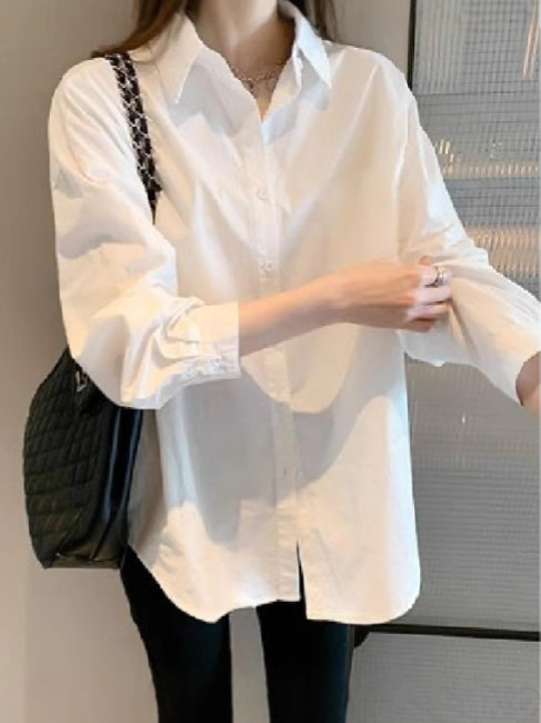 Uniform Shirt Basic Long-Sleeved White Shirt for Women New Versatile Basic Work Clothes with Retro Shirt for Women