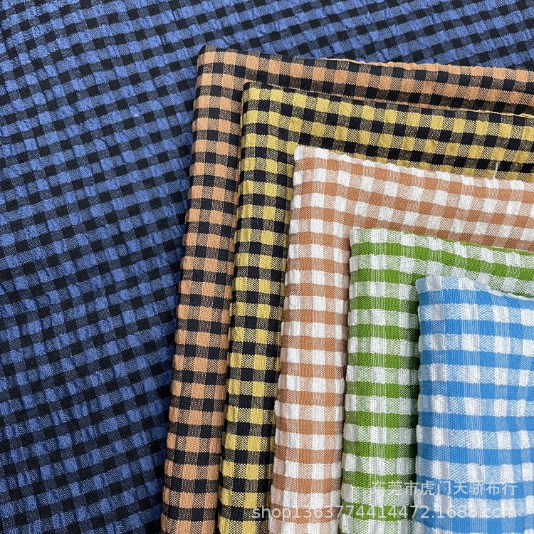 Spot supply woven polyester bubble yarn-dyed plaid lattice size 0.4cm bubble yarn-dyed small lattice