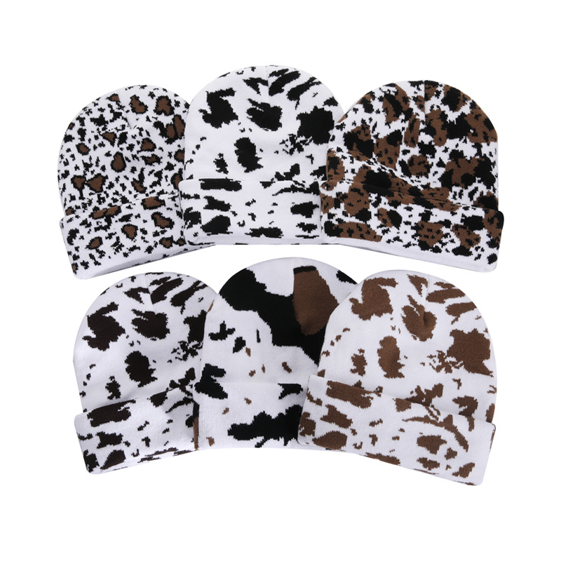 ins Japanese Korean Style Autumn and Winter Face Showing Small Warm Hat Student Cute Leopard Cow Knitted Hat Wool Hat Internet Celebrity