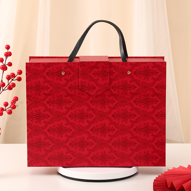 Picture of Dragon Boat Festival Gift Box Custom Empty Box New Year's Suitcase Fruit Packaging Fashion Style Bridesmaid Red Gift Box Wholesale