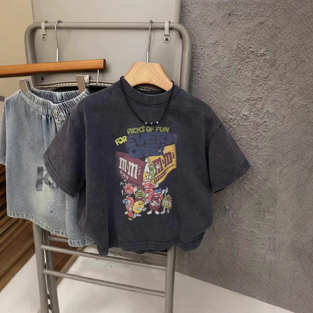 Picture of Boys' Western Style Cartoon Short-sleeved T-shirt 2025 Summer New Style Baby's Old Cotton Crewneck Base Shirt T-shirt