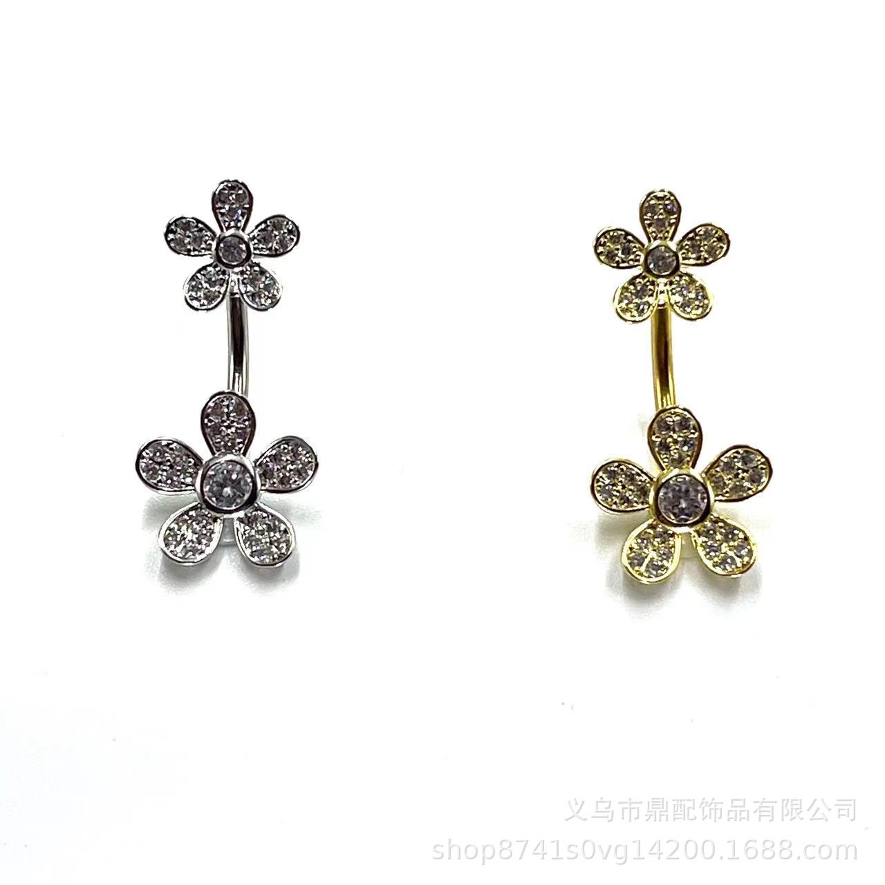 Cross-border e-commerce specializes in online batch of new two-end flower exquisite zircon belly button ring belly button nail puncture jewelry factory