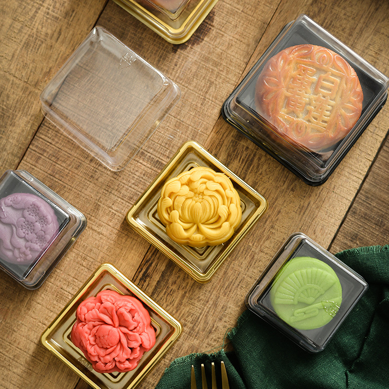 100g Mid-Autumn Snowskin Mooncake Single Pack Blister Inner Tray Transparent Gold Bottom Ice Skin Packaging Box Egg Yolk Crisp Box