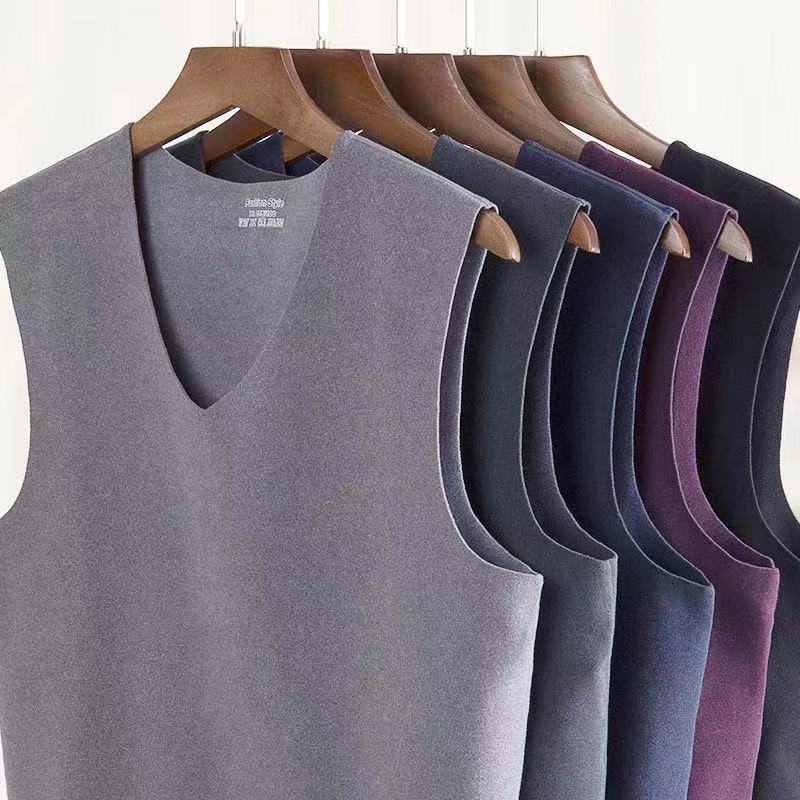 Derong Seamless Warm Vest Men's Thickened Velvet Waistcoat Sleeveless Cotton Vest Double-Sided Brushed Bottoming Autumn and Winter Style