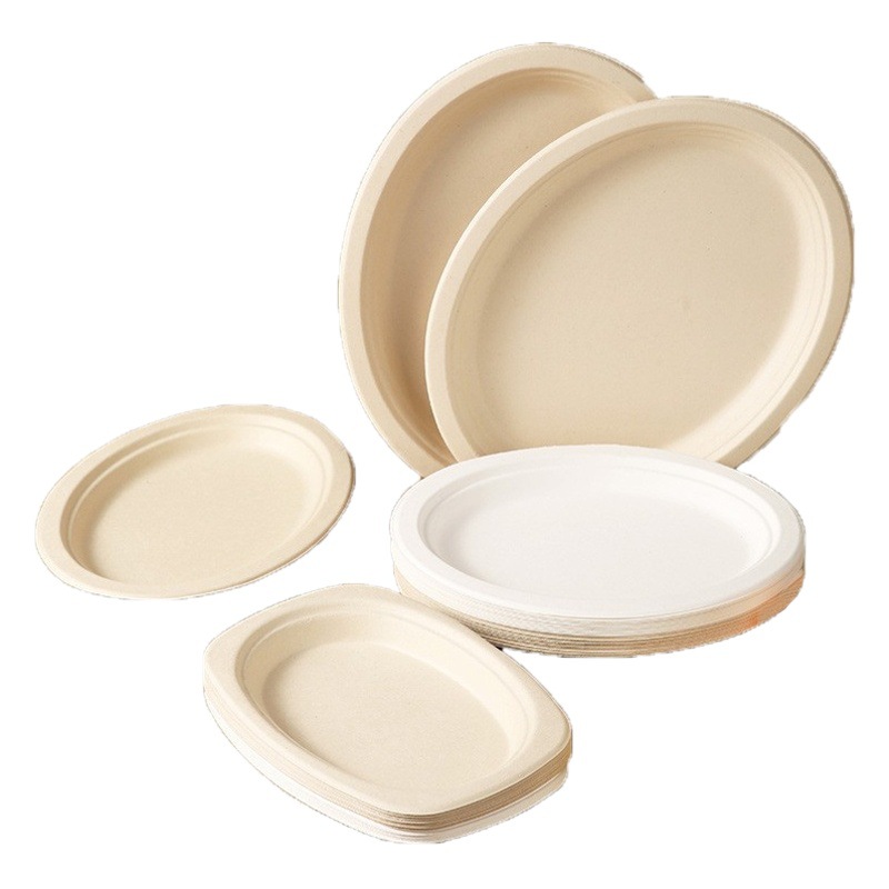 Picture of Disposable oval disc paper plate vegetable plate degradable pulp tableware party barbecue plate fruit plate paper plate