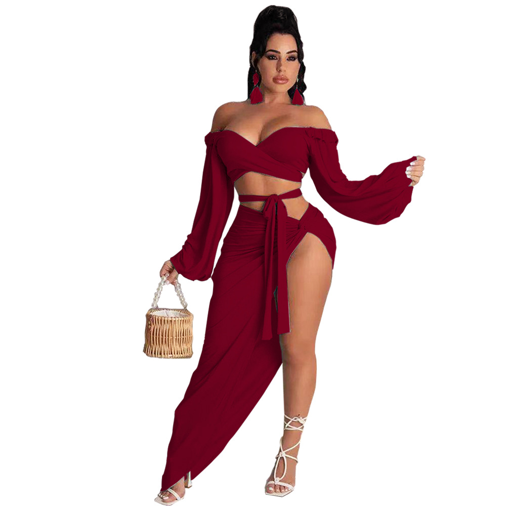 Picture of 2021 Summer Elegant Commuter Green Long Sleeve Chest Wrap Knitted Fashion Loose Solid Color Dress BQ19186