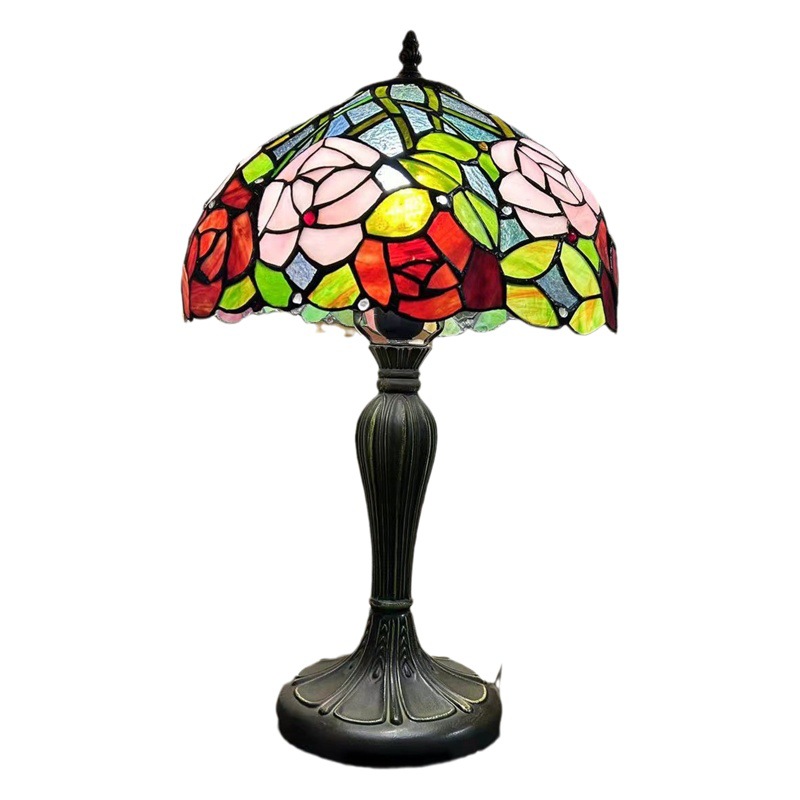 Huijing Tiffany 12 inch 30cm table lamp handmade European retro home study decorative table lamp grape flowers and plants